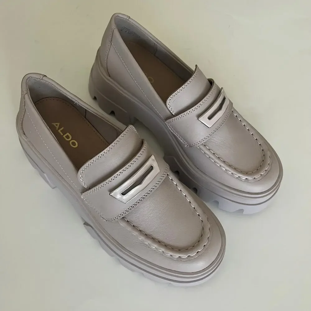 Aldo Grandwalk Leather Loafer Lilac Women's 6 Lug Sole Chunky Statement Shoe
